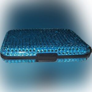 🍄Blue Bling Wallet RFID Blocking Expanding Minimalist Lightweight